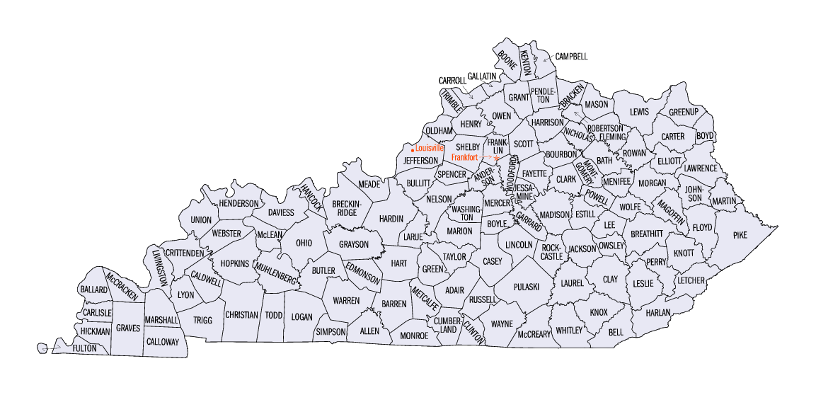 Kentucky county map (public domain)