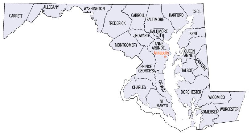 Maryland county map (public domain)